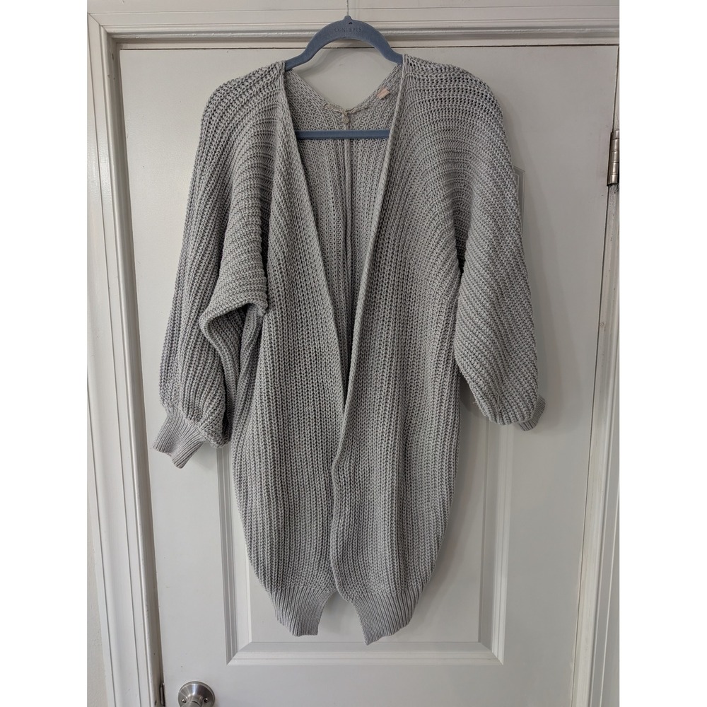 Knitted & Knotted Grey Cotton Chunky Shaker Knit‎ Open Front Cardigan Sweater M